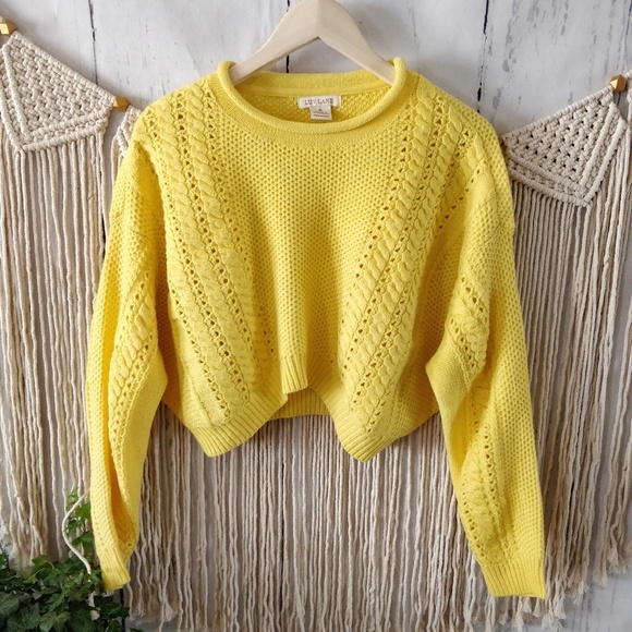 Luv Lane Sweaters - Luv Lane Yellow Oversized Knit Crop Sweater S